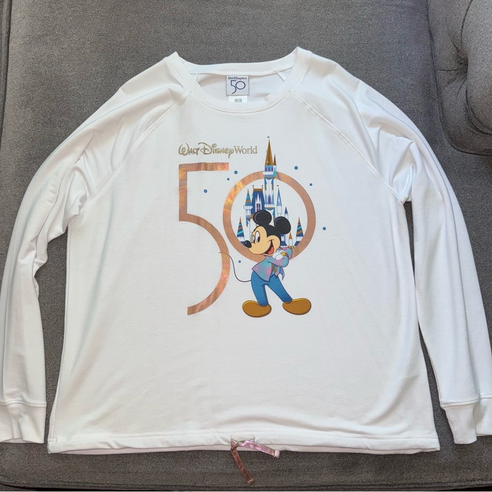 Disney White Long Sleeve Lightweight Sweatshirt with 50th Anniversary Design